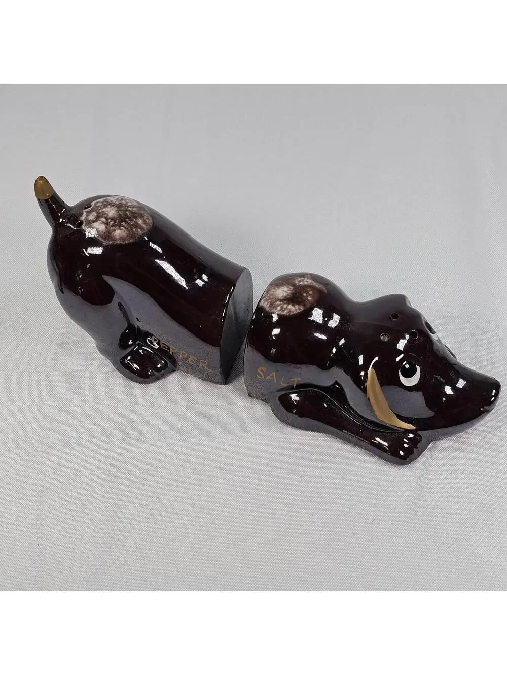 Vintage Redware Dachshund Dog Salt and Pepper Shakers Made In Japan
